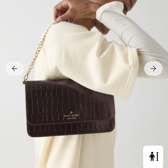 Kate Spade Madison Bag And Card Holder In Metallic Croc Hot Fudge - Picture 3 of 16